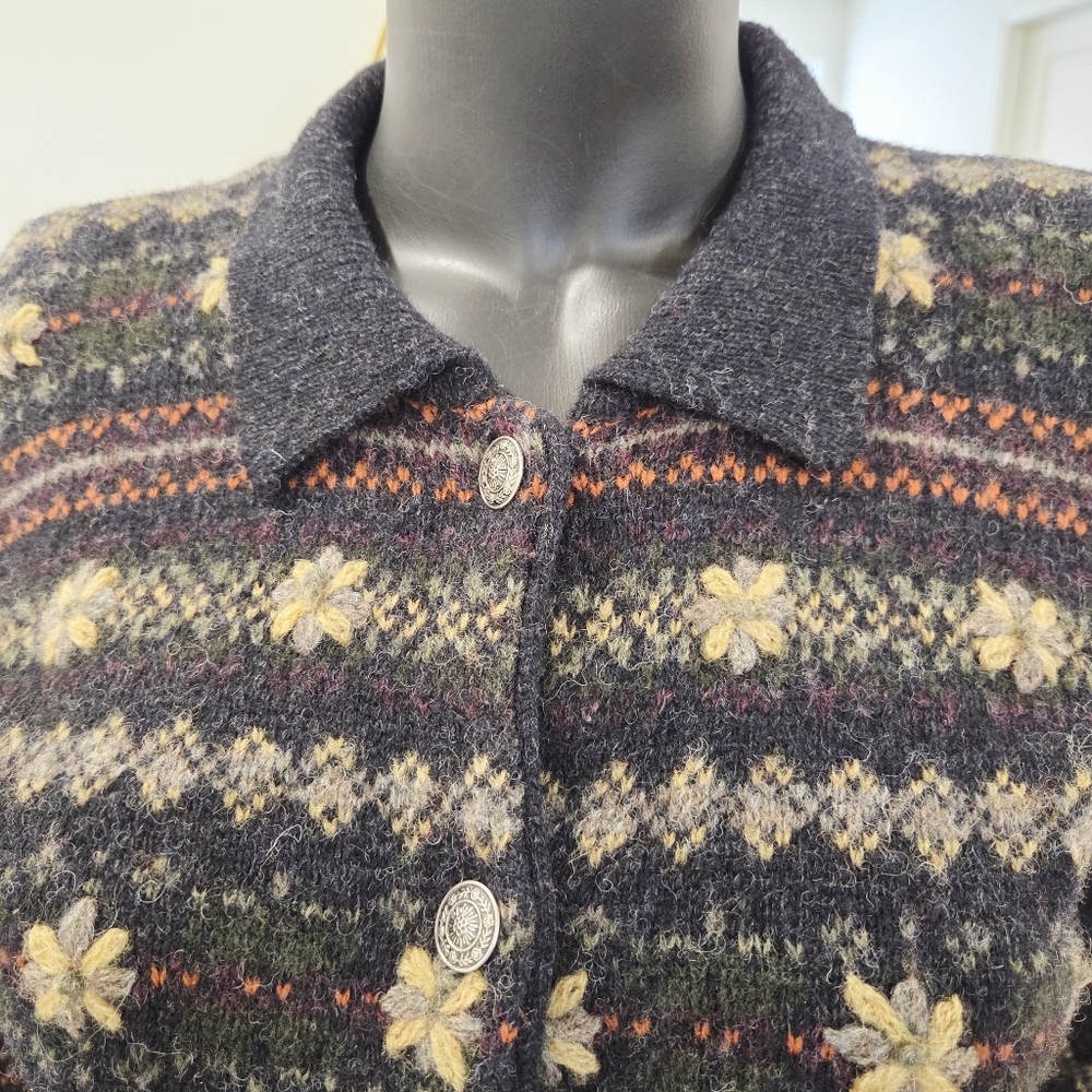 Vintage TWIK Shetland Wool Cardigan – Floral Stripe Pattern – Hong Kong size M - Picture 5 of 14